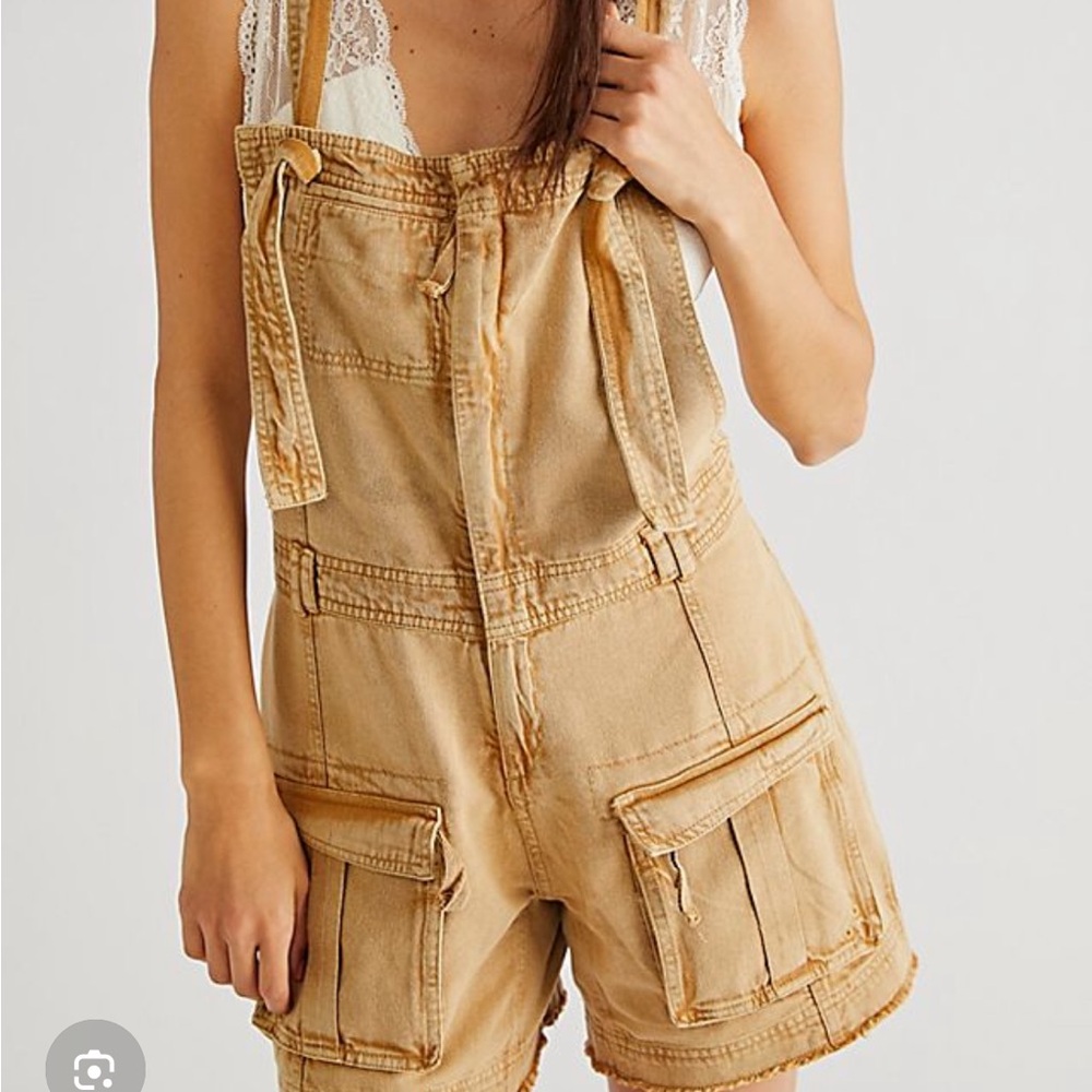 Free People Taking Chances Casual Khaki Utility Short Overalls